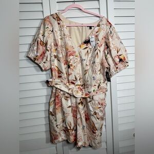 NWT Express Floral Linen Blend Romper with Belt Size XL